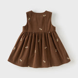 Dave&Bella Toddler Girls Brown Floral Print Party Cozy Cotton Sleeveless A-line Dress