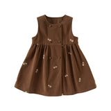 Dave&Bella Toddler Girls Brown Floral Print Party Cozy Cotton Sleeveless A-line Dress