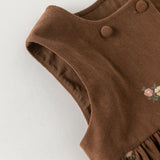 Dave&Bella Toddler Girls Brown Floral Print Party Cozy Cotton Sleeveless A-line Dress