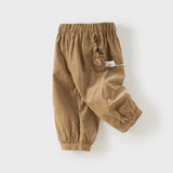Dave&Bella Toddler Girls Dark Khaki/Red Simple Soft Cotton Cotton Jogger Pants