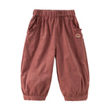 Dave&Bella Toddler Girls Dark Khaki/Red Simple Soft Cotton Cotton Jogger Pants