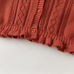 Dave&Bella Toddler Girls Red ruffle Hem Cozy Comfortable Cotton Cardigans