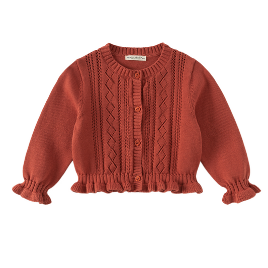 Dave&Bella Toddler Girls Red ruffle Hem Cozy Comfortable Cotton Cardigans