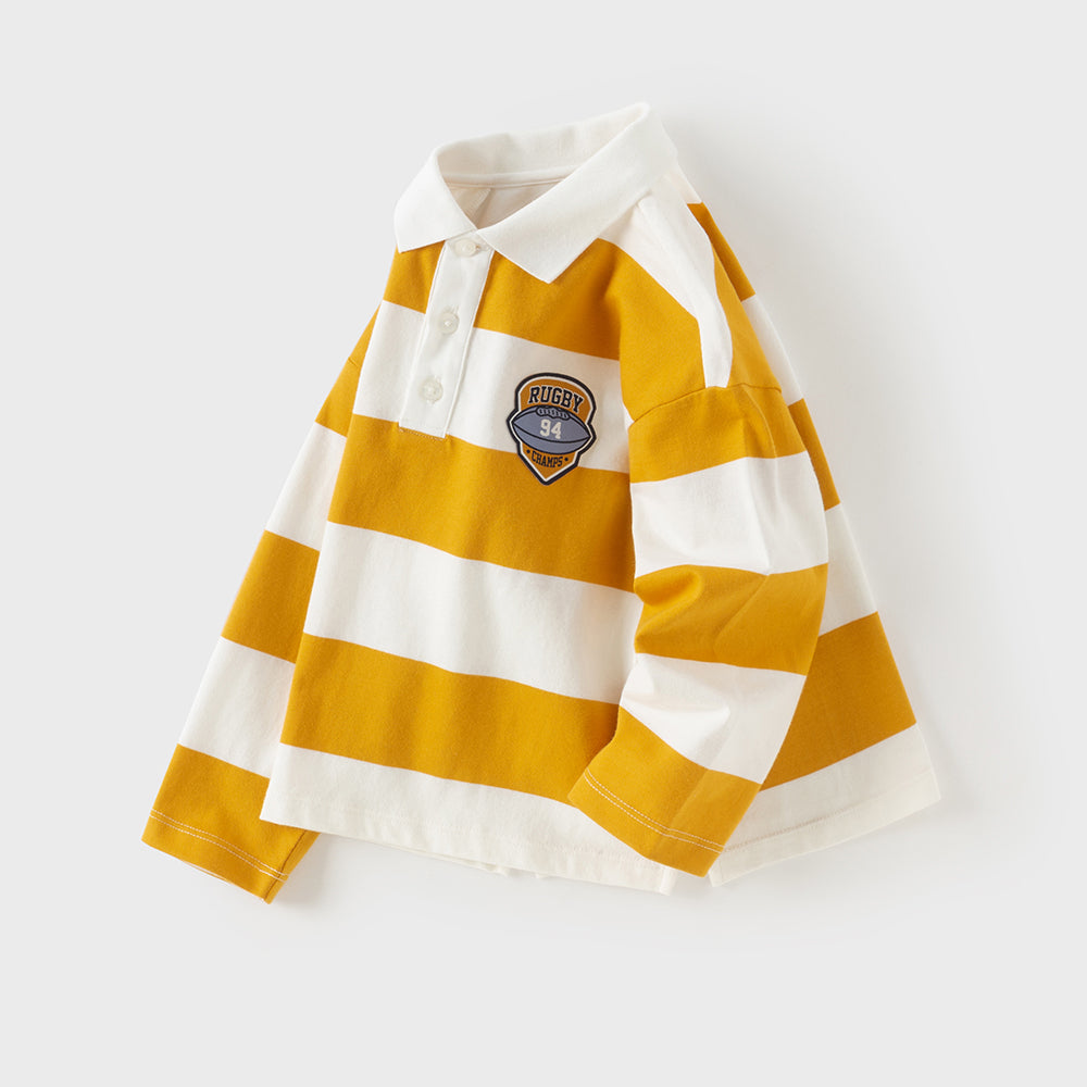 Dave&Bella Toddler Boys Yellow White Striped Cozy Comfortable Daily Cotton Polos