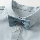 Dave&Bella Toddler Boys Blue Letter Print Bow Tie Cozy Casual Breathable Cotton Shirts