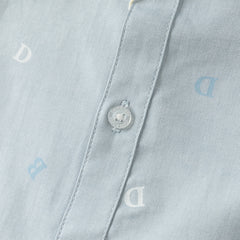 Dave&Bella Toddler Boys Blue Letter Print Bow Tie Cozy Casual Breathable Cotton Shirts