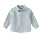 Dave&Bella Toddler Boys Blue Letter Print Bow Tie Cozy Casual Breathable Cotton Shirts