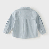 Dave&Bella Toddler Boys Blue Letter Print Bow Tie Cozy Casual Breathable Cotton Shirts