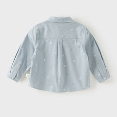 Dave&Bella Toddler Boys Blue Letter Print Bow Tie Cozy Casual Breathable Cotton Shirts