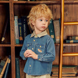 Dave&Bella Toddler Boys Denim Blue Classic Simple Versatile Cmfortable Cozy Cotton Shirts