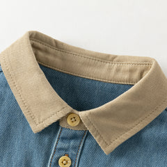 Dave&Bella Toddler Boys Denim Blue Classic Simple Versatile Cmfortable Cozy Cotton Shirts