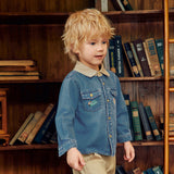 Dave&Bella Toddler Boys Denim Blue Classic Simple Versatile Cmfortable Cozy Cotton Shirts