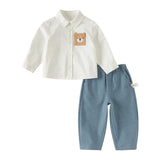 Dave&Bella Toddler Boys Beige Preppy-Style Classic Simple Shirt Pant Suits