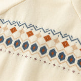 Dave&Bella Toddler Boys Apricot Jacquard V-neck Cozy Comfortable Cotton Cardigans