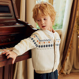 Dave&Bella Toddler Boys Apricot Jacquard V-neck Cozy Comfortable Cotton Cardigans