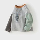 Dave&Bella Toddler Boys Light Gray Robot Print Soft Comfortable Cotton T-shirts