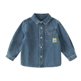 Dave&Bella Toddler Boys Denim Blue Polo Collar Classic Cotton Denim Shirts