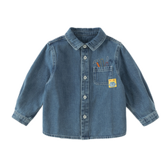 Dave&Bella Toddler Boys Denim Blue Polo Collar Classic Cotton Denim Shirts
