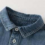 Dave&Bella Toddler Boys Denim Blue Polo Collar Classic Cotton Denim Shirts