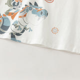 Dave&Bella Toddler Boys White Round Collar Cute Print Comfortable T-shirts