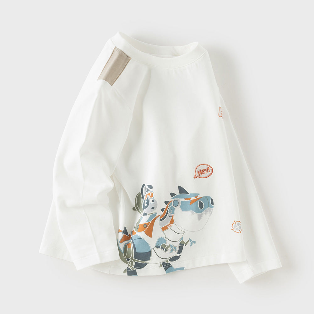Dave&Bella Toddler Boys White Round Collar Cute Print Comfortable T-shirts