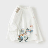 Dave&Bella Toddler Boys White Round Collar Cute Print Comfortable T-shirts