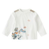 Dave&Bella Toddler Boys White Round Collar Cute Print Comfortable T-shirts