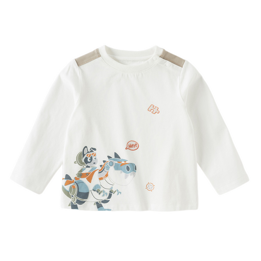 Dave&Bella Toddler Boys White Round Collar Cute Print Comfortable T-shirts