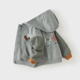 Dave&Bella Toddler Boys Grey Robot Print Hooded Versatile Comfortable Jackets