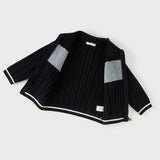 Dave&Bella Toddler Boys Navy Letter Jacquard Soft Skin-Friendly Cotton Cardigans