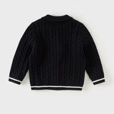 Dave&Bella Toddler Boys Navy Letter Jacquard Soft Skin-Friendly Cotton Cardigans