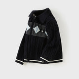 Dave&Bella Toddler Boys Navy Letter Jacquard Soft Skin-Friendly Cotton Cardigans
