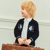 Dave&Bella Toddler Boys Navy Letter Jacquard Soft Skin-Friendly Cotton Cardigans