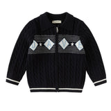 Dave&Bella Toddler Boys Navy Letter Jacquard Soft Skin-Friendly Cotton Cardigans