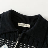 Dave&Bella Toddler Boys Navy Letter Jacquard Soft Skin-Friendly Cotton Cardigans