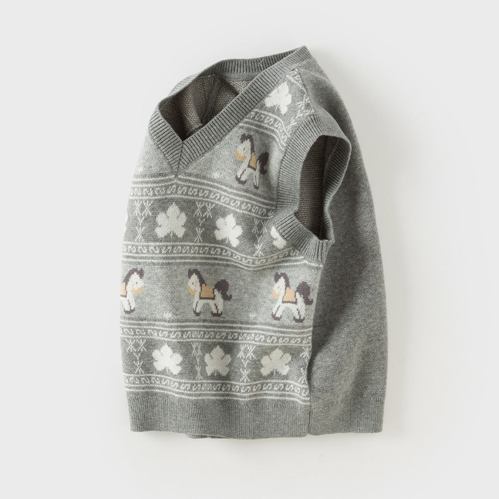 Dave&Bella Toddler Boys Grey Casual Soft Cotton Sleeveless Sweater Outwear Vests