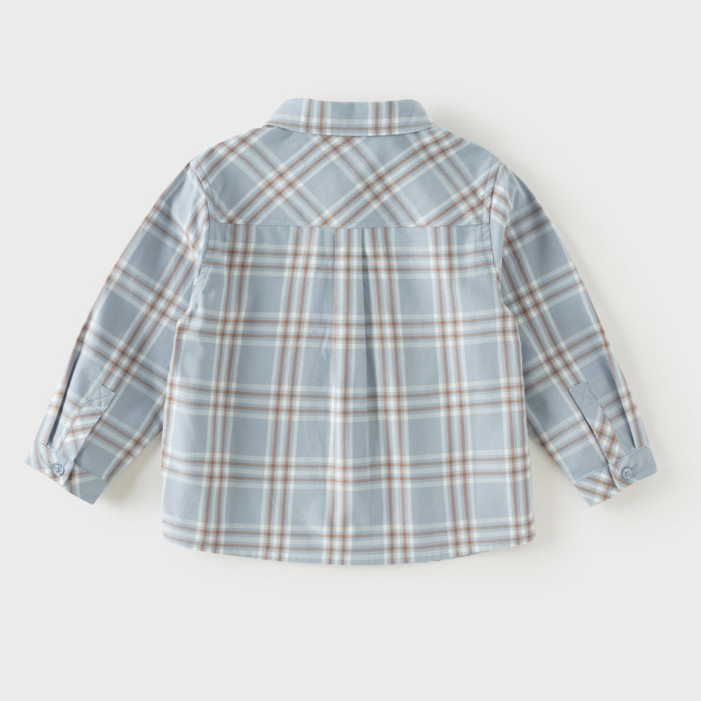 Dave&Bella Toddler Boys Blue Plaid Casual Versatile Cozy Cotton Comfortable Shirts