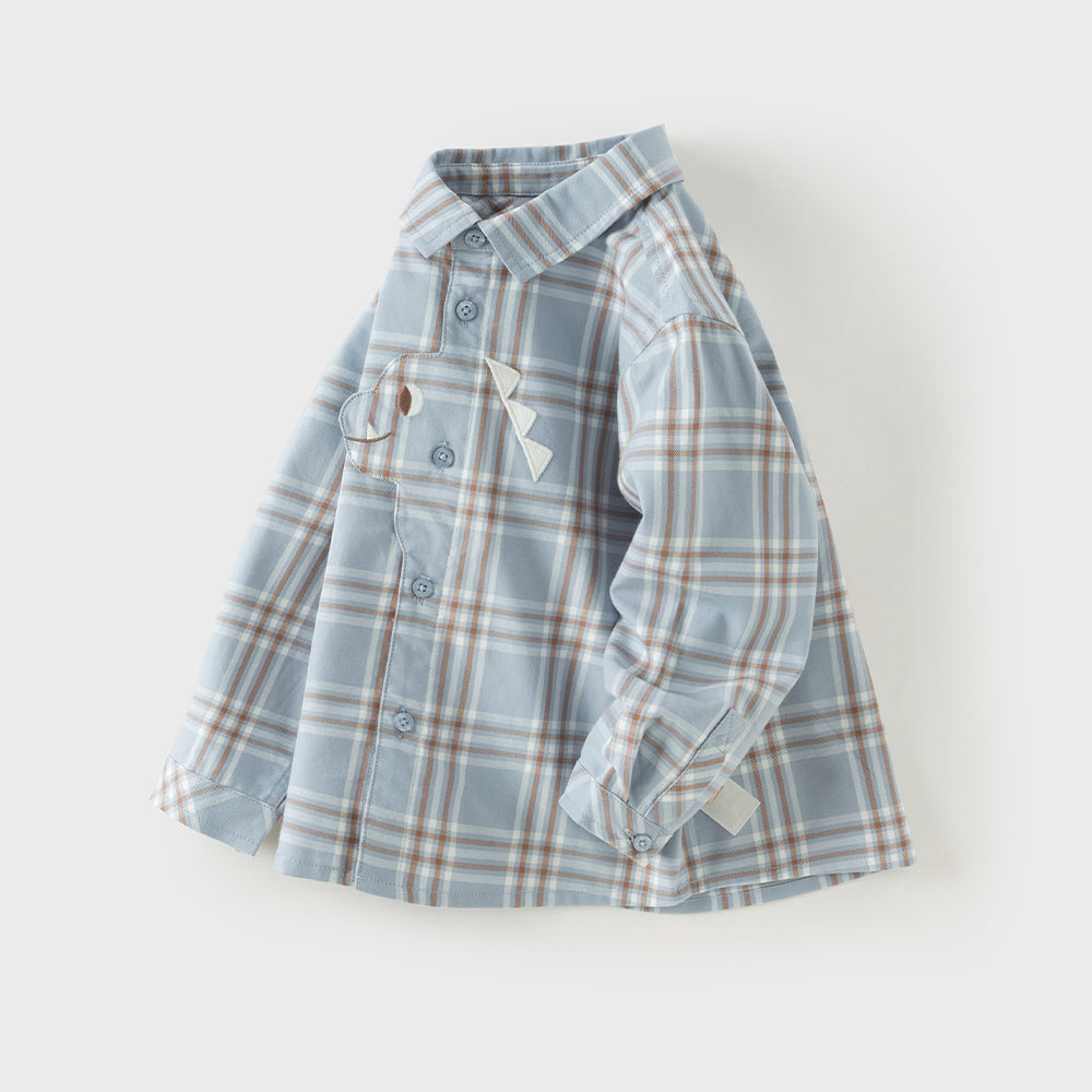 Dave&Bella Toddler Boys Blue Plaid Casual Versatile Cozy Cotton Comfortable Shirts