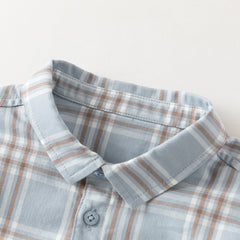 Dave&Bella Toddler Boys Blue Plaid Casual Versatile Cozy Cotton Comfortable Shirts