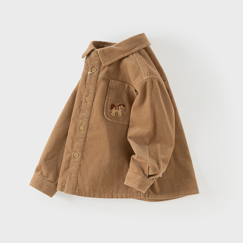 Dave&Bella Toddler Boys Light Khaki Classic Simple Soft Cozy Cotton Shirts