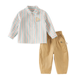 Dave&Bella Toddler Boys Color Stripe Shirt Khaki Casual Soft Pants Suits