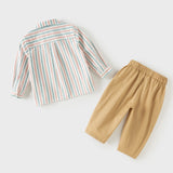 Dave&Bella Toddler Boys Color Stripe Shirt Khaki Casual Soft Pants Suits