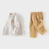 Dave&Bella Toddler Boys Color Stripe Shirt Khaki Casual Soft Pants Suits