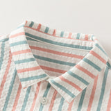 Dave&Bella Toddler Boys Color Stripe Shirt Khaki Casual Soft Pants Suits
