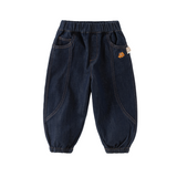 Dave&Bella Toddler Boys Denim Blue Classic Cute Print Simple Versatile Elastic Waist Pants