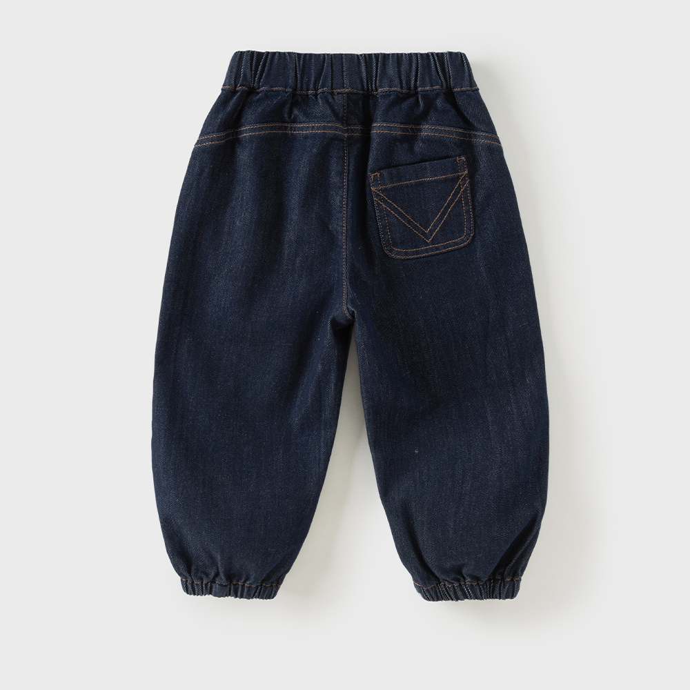 Dave&Bella Toddler Boys Denim Blue Classic Cute Print Simple Versatile Elastic Waist Pants