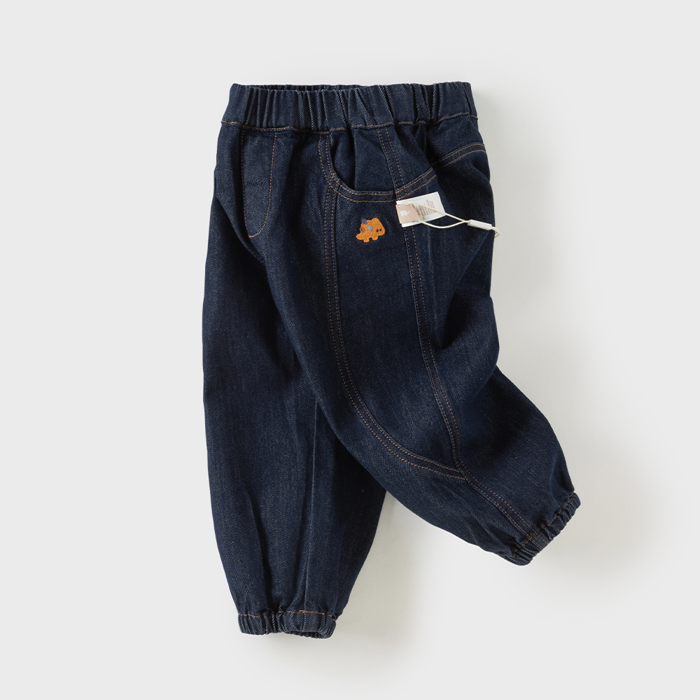 Dave&Bella Toddler Boys Denim Blue Classic Cute Print Simple Versatile Elastic Waist Pants