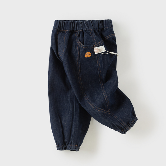 Dave&Bella Toddler Boys Denim Blue Classic Cute Print Simple Versatile Elastic Waist Pants