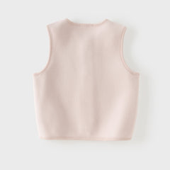 Dave&Bella Toddler Girls/Boys Pink/Khaki Cute Print Soft Comfortable Micro Fleece Vests