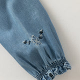 Dave&Bella Toddler Boys Denim Blue Floral Embrodiery Doll Collar Cozy Cotton T-shirts